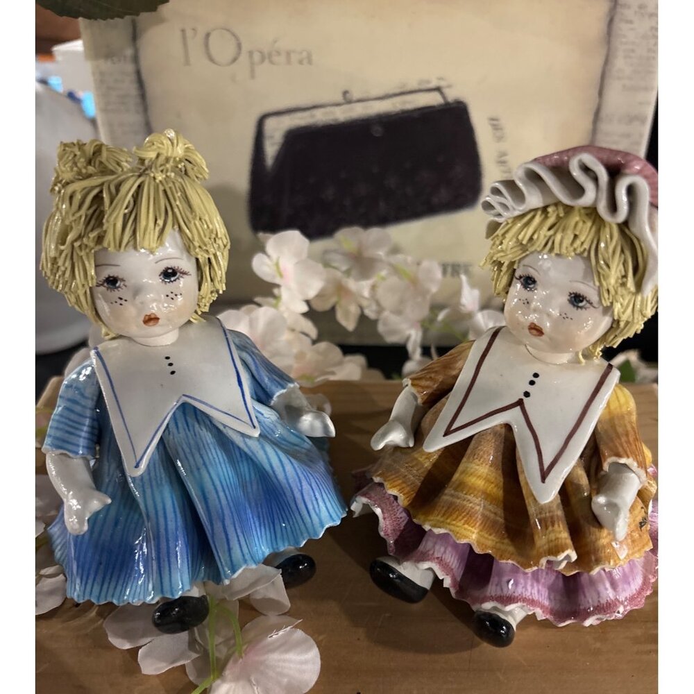 Vintage Italian Porcelain Signed Lino Zampiva Collectible Figures Spaghetti Hair